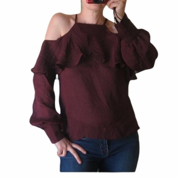 Line and Dot long sleeves ruffles open shoulders top blouse size Small - Picture 9 of 9